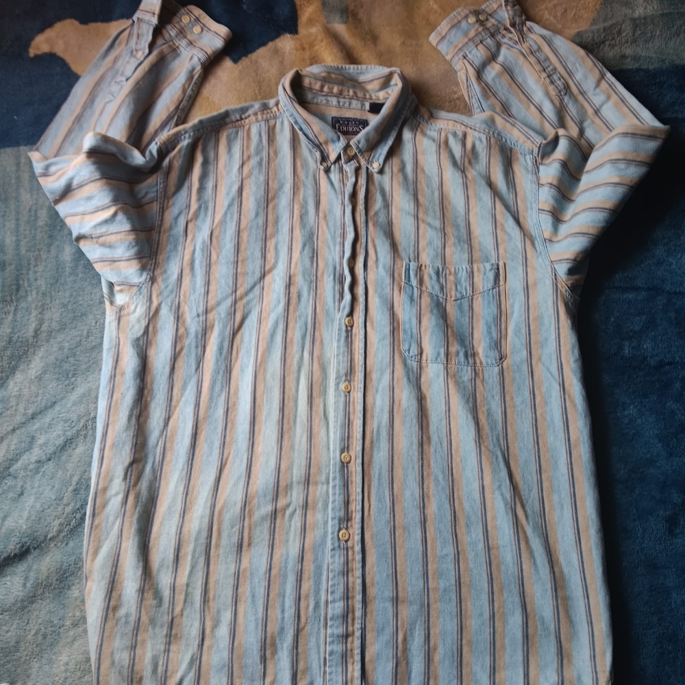 Vintage Basic Edition Striped Button-Up Shirt Den… - image 1